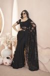 ATTRACTIVE HEAVY BUTERFLY NET AARI EMBROIDERY WORK WITH STONEWORK SAREE WITH UNSTITCHED BLOUSE FORMAL WEAR WHOLESALE PRICE ETHNIC GARMENT (40)