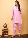 ATTRACTIVE HEAVY RAYON FABRIC CHICKEN KARI EMBROIDERY WORK CO-ORD SET BABY PINK