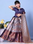 ATTRACTIVE JACQUARD WEAVING DESIGN AND LACE BORDER WITH ROUND MIRROR WORK LEHENGA CHOLI WITH DUPATTA BLUE