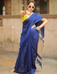 ATTRACTIVE KHADI COTTON HANDLOOM WORK SAREE WITH UNSTITCHED BLOUSE BLUE