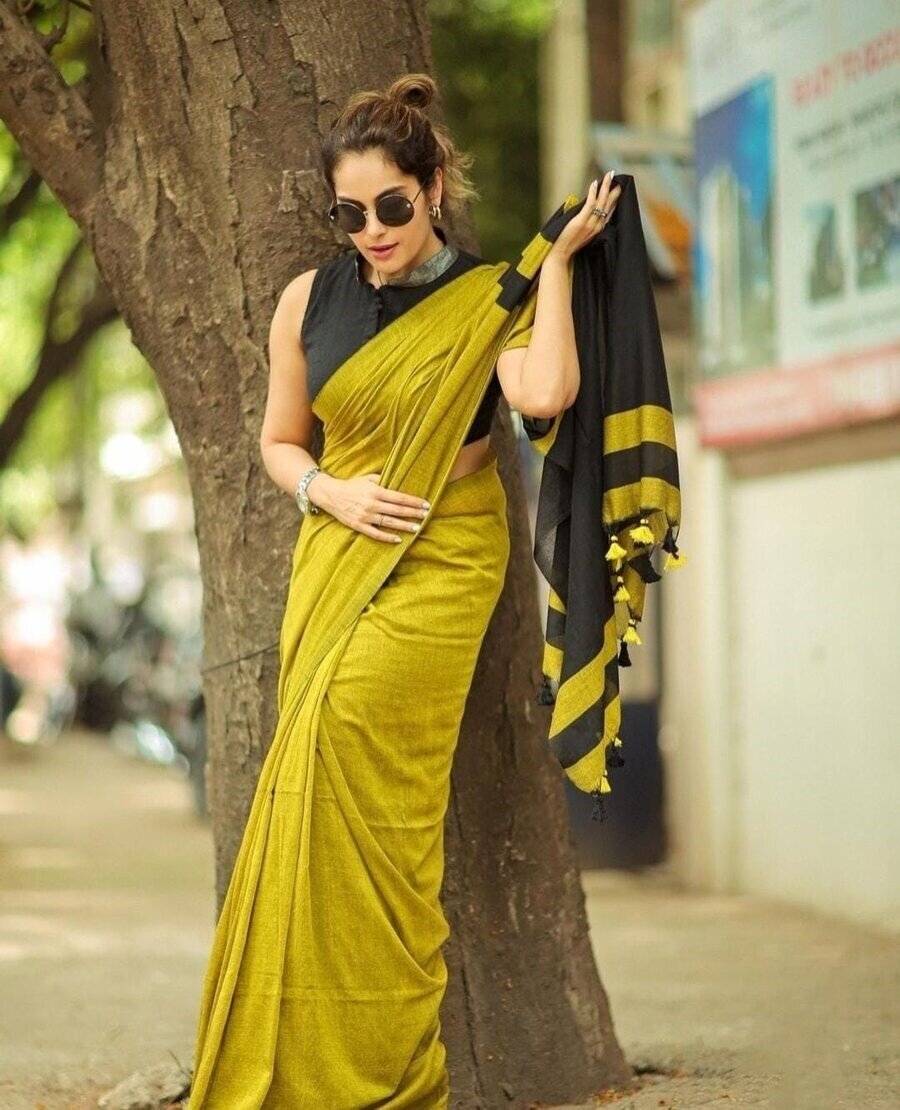 ATTRACTIVE KHADI COTTON HANDLOOM WORK SAREE WITH UNSTITCHED BLOUSE CASUAL WEAR WHOLESALE PRICE ETHNIC GARMENT (2)