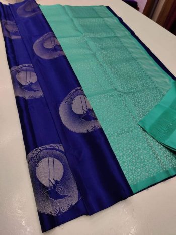 ATTRACTIVE LICHI JACQUARD WORK SAREE WITH UNSTITCHED BLOUSE BLUE