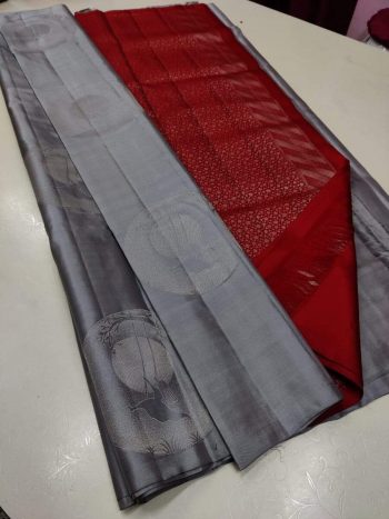 ATTRACTIVE LICHI JACQUARD WORK SAREE WITH UNSTITCHED BLOUSE GREY