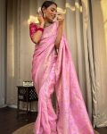ATTRACTIVE LICHI SILK JACQUARD WORK SAREE WITH UNSITICHED BLOUSE BABY PINK