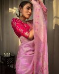 ATTRACTIVE LICHI SILK JACQUARD WORK SAREE WITH UNSITICHED BLOUSE BRIDAL WEAR WHOLESALE PRICE ETHNIC GARMENT (32)