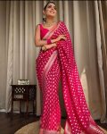 ATTRACTIVE LICHI SILK JACQUARD WORK SAREE WITH UNSTITCHED BLOUSE FESTIVAL WEAR WHOLE SALE PRICE ETHNIC GARMENT (81)