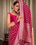 ATTRACTIVE LICHI SILK JACQUARD WORK SAREE WITH UNSTITCHED BLOUSE FESTIVAL WEAR WHOLE SALE PRICE ETHNIC GARMENT (81)