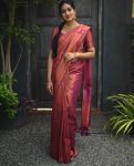 ATTRACTIVE LICHI SILK JACQUARD WORK SAREE WITH UNSTITCHED BLOUSE PINK