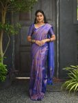 ATTRACTIVE LICHI SILK JACQUARD WORK SAREE WITH UNSTITCHED BLOUSE BLUE