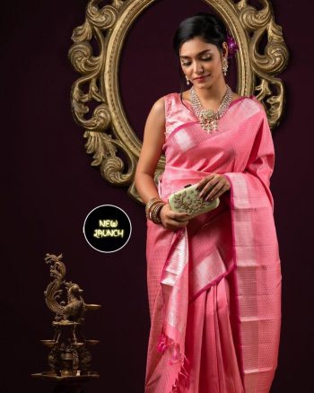 DESIGNER LICHI SILK JACQUARD WORK SAREE WITH UNSTITCHED BLOUSE PINK