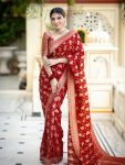 ATTRACTIVE LICHI SILK JACQUARD WORK SAREE WITH UNSTITCHED BLOUSE RED