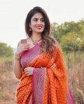 ATTRACTIVE LICHI SILK JACQUARD WORK SAREE WITH UNSTITCHED BLOUSE PARTY WEAR WHOLE SALE PRICE ETHNIC GARMENT (2)
