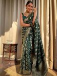 ATTRACTIVE LICHI SILK JACQUARD WORK SAREE WITH UNSTITCHED BLOUSE PARTY WEAR WHOLE SALE PRICE ETHNIC GARMENT (5)