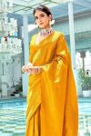 ATTRACTIVE LICHI SILK JACQUARD WORK SAREE WITH UNSTITCHED BLOUSE YELLOW