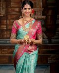 ATTRACTIVE LICHI SILK JACQUARD WORK SAREE WITH UNSTITCHED BLOUSE SKY