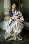 ATTRACTIVE LICHI SILK JACQUARD WORK SAREE WITH UNSTITCHED BLOUSE OFF WHITE