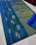 ATTRACTIVE LICHI SILK JACQUARD WORK SAREE WITH UNSTITCHED BLOUSE TEAL
