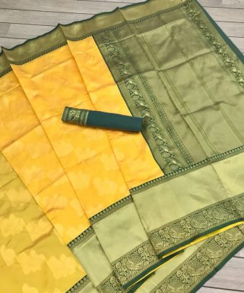 ATTRACTIVE LICHI SILK JACQUARD WORK SAREE WITH UNSTITCHED BLOUSE YELLOW
