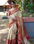 ATTRACTIVE LICHI SILK JACQUARD WORK SAREE WITH UNSTITCHED BLOUSE OFF WHITE