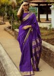 ATTRACTIVE LICHI SILK JACQUARD WORK SAREE WITH UNSTITCHED BLOUSE PURPLE