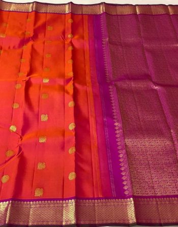 ATTRACTIVE LICHI SILK JACQUARD WORK SAREE WITH UNSITICHED BLOUSE ORANGE