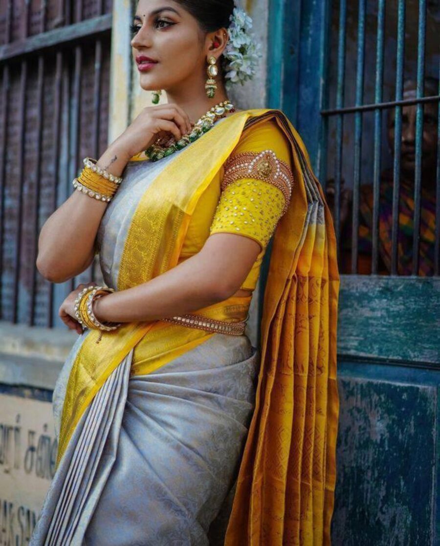 ATTRACTIVE LICHI SILK ORGANIC BANARASI SAREE WITH UNSTITCHED BLOUSE WEDDING WEAR WHOLESALE PRICE ETHNIC GARMENT (13)