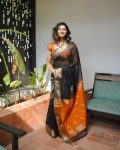 ATTRACTIVE LILAN SLAB WEAVING WORK SAREE WITH UNSTITCHED BLOUSE BLACK