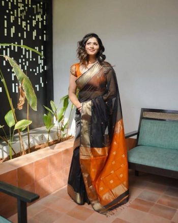 ATTRACTIVE LILAN SLAB WEAVING WORK SAREE WITH UNSTITCHED BLOUSE BLACK