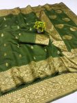ATTRACTIVE LINEN WEAVING WORK SAREE WITH UNSTITCHED BLOUSE MEHNDI