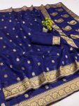 ATTRACTIVE LINEN WEAVING WORK SAREE WITH UNSTITCHED BLOUSE WEDDING WEAR WHOLESALE PRICE ETHNIC GARMENT (6)