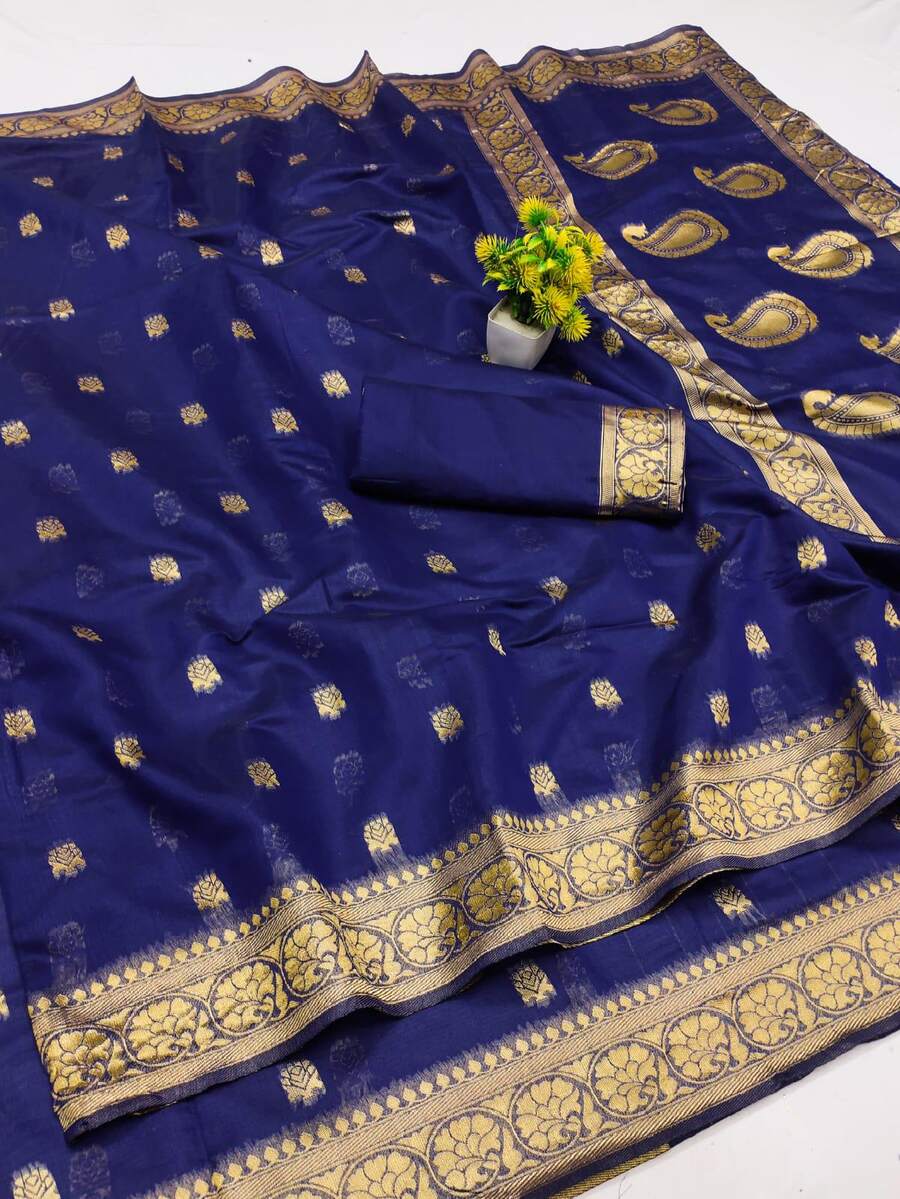 ATTRACTIVE LINEN WEAVING WORK SAREE WITH UNSTITCHED BLOUSE WEDDING WEAR WHOLESALE PRICE ETHNIC GARMENT (6)