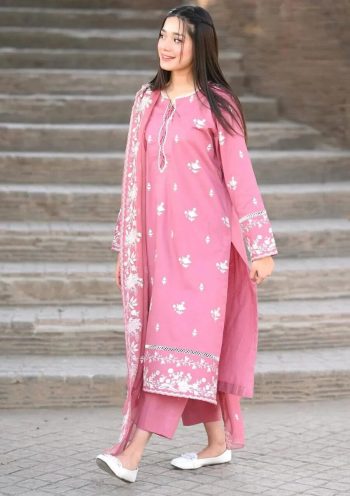 ATTRACTIVE MAL CHANDERI SILK EMBROIDERY WORK TOP BOTTOM WITH DUPATTA PINK
