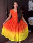 ATTRACTIVE MUL MUL COTTON  HAND WORK AND MUGGAM WORK GOWN ORANGE