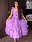 ATTRACTIVE MUL MUL COTTON  HAND WORK AND MUGGAM WORK GOWN LAVENDER