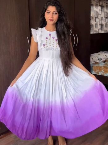 ATTRACTIVE MUL MUL COTTON  HAND WORK AND MUGGAM WORK GOWN WHITE