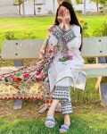 ATTRACTIVE MUSLIN COTTON THREAD & ZARI EMBROIDERY WORK TOP BOTTOM WITH DUPATTA CASUAL WEAR WHOLESALE PRICE ETHNIC GARMENT (11)