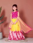ATTRACTIVE NET JACQUARD EMBROIDERY WORK KID’S LEHENGA CHOLI WITH DUPATTA WEDDING WEAR WHOLESALE PRICE ETHNIC GARMENT (25)