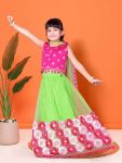 ATTRACTIVE NET JACQUARD EMBROIDERY WORK KID’S LEHENGA CHOLI WITH DUPATTA WEDDING WEAR WHOLESALE PRICE ETHNIC GARMENT (29)