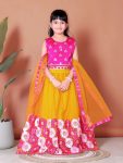 ATTRACTIVE NET JACQUARD EMBROIDERY WORK KID'S LEHENGA CHOLI WITH DUPATTA YELLOW
