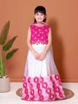ATTRACTIVE NET JACQUARD EMBROIDERY WORK KID'S LEHENGA CHOLI WITH DUPATTA WHITE