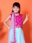 ATTRACTIVE NET JACQUARD EMBROIDERY WORK KID’S LEHENGA CHOLI WITH DUPATTA WEDDING WEAR WHOLESALE PRICE ETHNIC GARMENT (22)