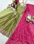 ATTRACTIVE PURE RANGOLI SILK WITH EMBROIDERY SEQUENCE WORK GOWN BOTTOM WITH DUPATTA FESTIVAL WEAR WHOLESALE PRICE ETHNIC GARMENT (13)