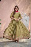 ATTRACTIVE PURE RANGOLI SILK WITH EMBROIDERY SEQUENCE WORK GOWN BOTTOM WITH DUPATTA FESTIVAL WEAR WHOLESALE PRICE ETHNIC GARMENT (13)