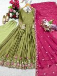 ATTRACTIVE PURE RANGOLI SILK WITH EMBROIDERY SEQUENCE WORK GOWN BOTTOM WITH DUPATTA FESTIVAL WEAR WHOLESALE PRICE ETHNIC GARMENT (13)