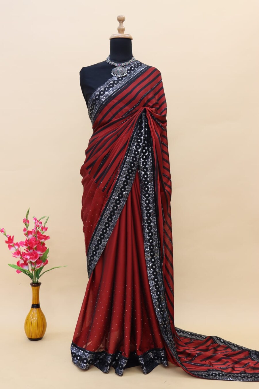 ATTRACTIVE RANGOLI SILK SEQUENCE EMBROIDERY WORK SAREE WITH UNSTITCHED BLOUSE RECEPTION WEAR WHOLESALE PRICE ETHNIC GARMENT (1)