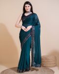 ATTRACTIVE RANGOLI SILK SEQUENCE EMBROIDERY WORK SAREE WITH UNSTITCHED BLOUSE TEAL