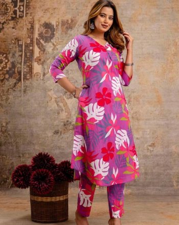 ATTRACTIVE RAYON DIGITAL PRINT  TOP BOTTOM SET  PINK