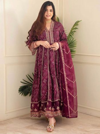 ATTRACTIVE RAYON PRINT WITH HEAVY EMBROIDERY WORK TOP BOTTOM WITH DUPATTA WINE
