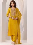 ATTRACTIVE RAYON  SEQUENCE CODING EMBROIDERY WORK TOP BOTTOM WITH DUPATTA YELLOW