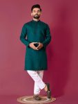 ATTRACTIVE ROMAN SILK VAL-MOTI HAND WORK KURTA PAYJAMA RAMA